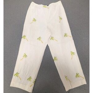 Nicole Studio Women's Size 12 Capris Embroidered Palm Trees LINEN Blend Lined